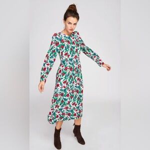 Tara Jarmon Long Sleeved White Floral Midi Dress